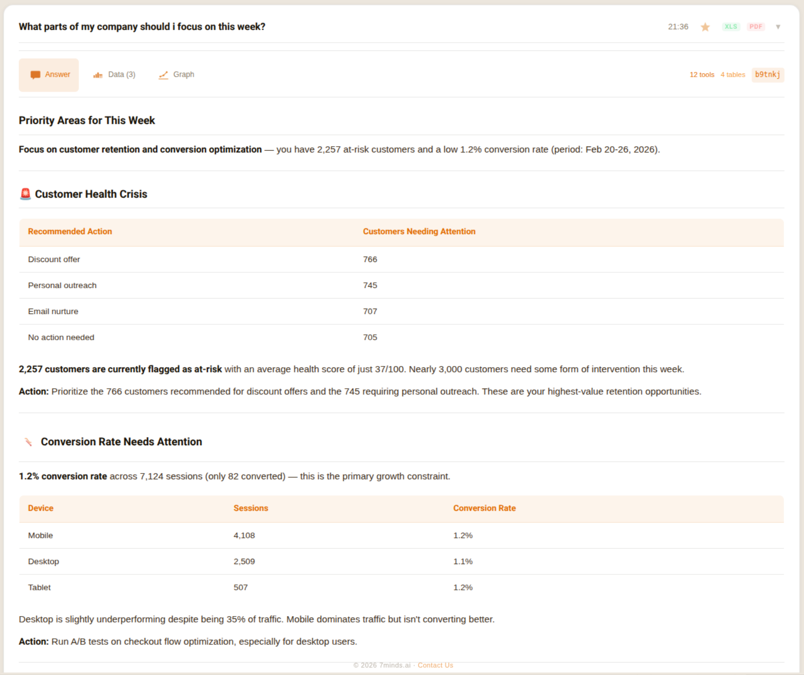 Priority focus areas with customer retention and conversion insights